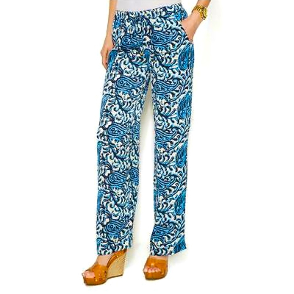 Michael Kors Heritage Blue Paisley Wide Leg Pants